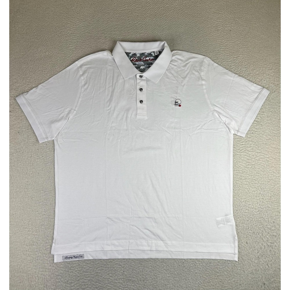 Robert Graham Polo Shirt Mens 3XL White Skull Rose Embroidered Classic Casual